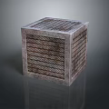 Rustic Metal Cube Structure with Grid Pattern Surface Design on Dark Reflective Background 3d model