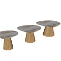 Round Marble Top Dining Table With Wooden Cone Shaped Base Design 3d model