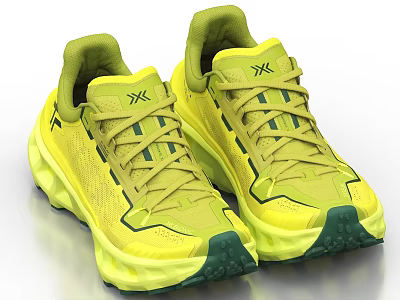 Yellow and Green Athletic Shoes with Mesh Upper and Grip Sole Sporty Design 3d model