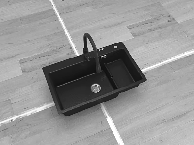 Black Double Bowl Kitchen Sink With Faucet For Modern Home Kitchen Use 3d model