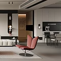 Modern Living Dining Room Interior With Beige Sofa Coffee Table And Red Chair