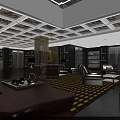 Elegant Luxurious Hotel Lobby Interior With Leather Sofas Patterned Carpet And Wooden Bookshelves