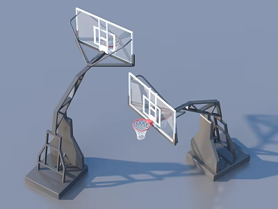 Two Outdoor Sports Equipment Basketball Hoops With Sturdy Metal Frames Red Rims And Portable Bases 3d model