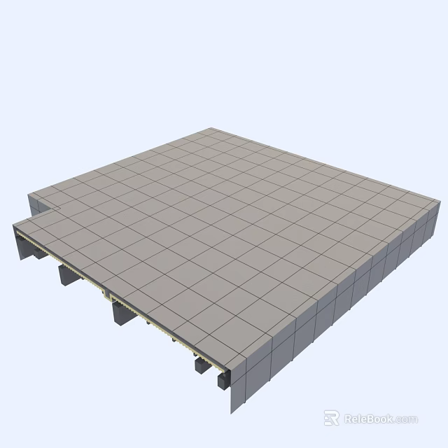 Gray Grid Patterned Building Exterior Wall With Modular Panel Structure Design 3d model