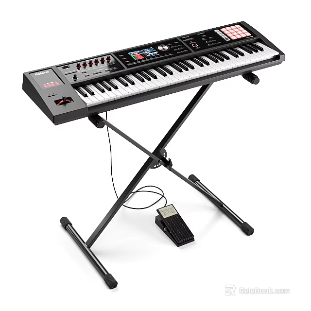 Professional Electronic Keyboard with Adjustable Stand and Sustain Pedal for Music Learning and Performance 3d model 