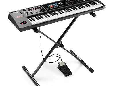 Professional Electronic Keyboard with Adjustable Stand and Sustain Pedal for Music Learning and Performance 3d model