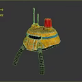 Yellow Sci Fi Robot Probe With Red Siren Light And Three Metal Legs