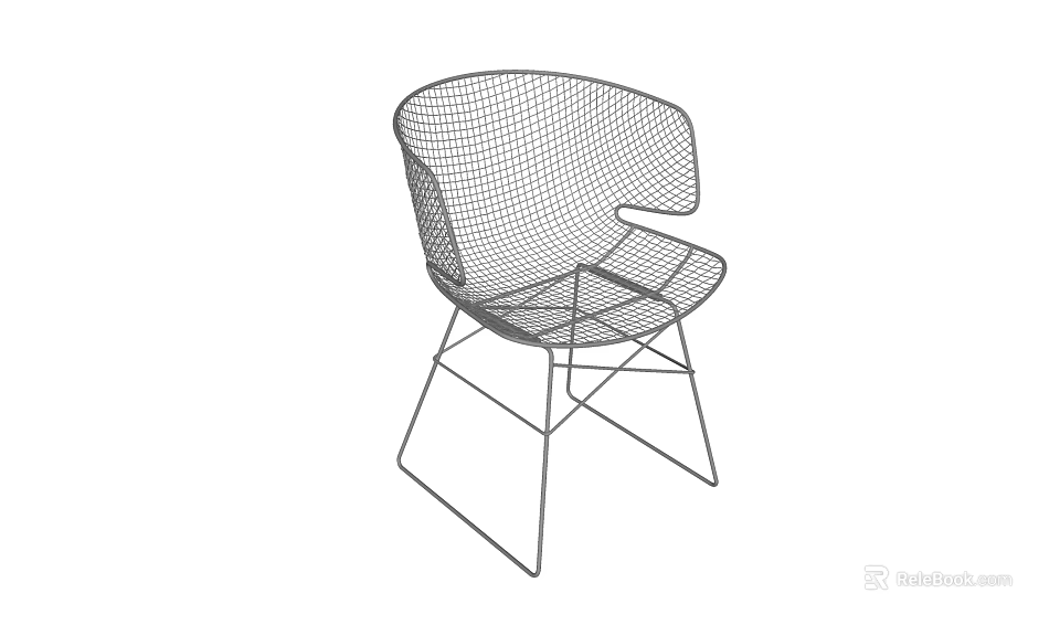 Modern Leisure Chair With Wireframe Structure Mesh Seat And Geometric Metal Legs 3d model 