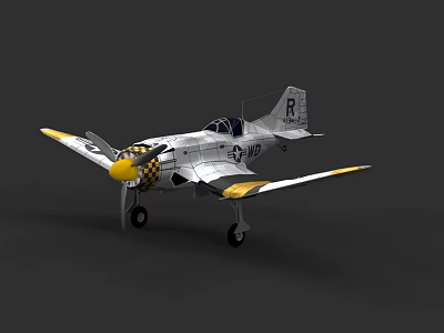 Vintage White And Yellow Fighter Aircraft With R Mark On Tail And Spiral Propeller 3d model