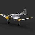 Vintage White And Yellow Fighter Aircraft With R Mark On Tail And Spiral Propeller