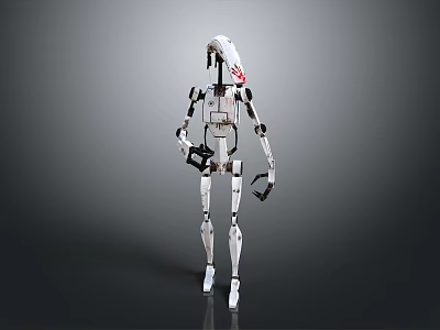 White Robotic Game Movie Character With Mechanical Limbs And Head 3d model