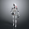White Robotic Game Movie Character With Mechanical Limbs And Head