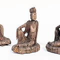 Traditional Handcrafted Wooden Bodhisattva Sculptures With Intricate Robes And Seated Posture