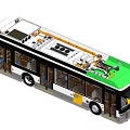Modern City Bus with Green Roof White Body Yellow Accents and Large Windows