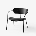 Modern Black Leisure Chair With Metal Frame Leather Seat And Curved Backrest Design