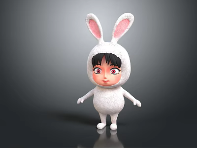 Cartoon Character In White Rabbit Costume With Big Ears And Red Eyes 3d model