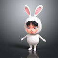 Cartoon Character In White Rabbit Costume With Big Ears And Red Eyes