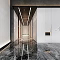 Modern Elevator Hallway Interior Design With Paneled Walls And Textured Floor