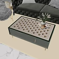 Elegant Modern Dining Table Set With Gold Patterned Tablecloth Green Border Tableware And Chairs 3d model