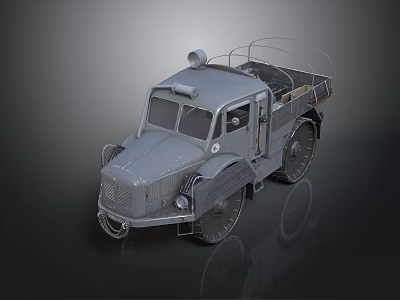 Vintage Gray Truck With Open Cargo Bed Metal Body And Roof Spotlight 3d model