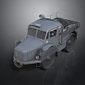 Vintage Gray Truck With Open Cargo Bed Metal Body And Roof Spotlight