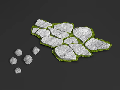 Natural Stone And Wood Path Design With Green Grass And Loose Stones 3d model