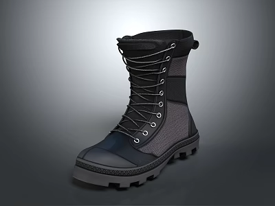 Black High Top Lace Up Boots With Thick Sole And Gray Accents For Outdoor Use 3d model