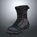 Black High Top Lace Up Boots With Thick Sole And Gray Accents For Outdoor Use