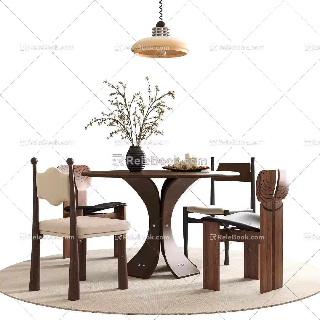 Middle Style Dining Table and Chair Round Dining Table 3d model