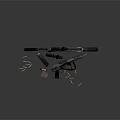 Tactical Rifle With Scope Magazine And Scattered Bullets On Gray Surface 3d model