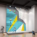 Colorful Indoor Climbing Wall With Bright Holds Person Climbing And People Watching