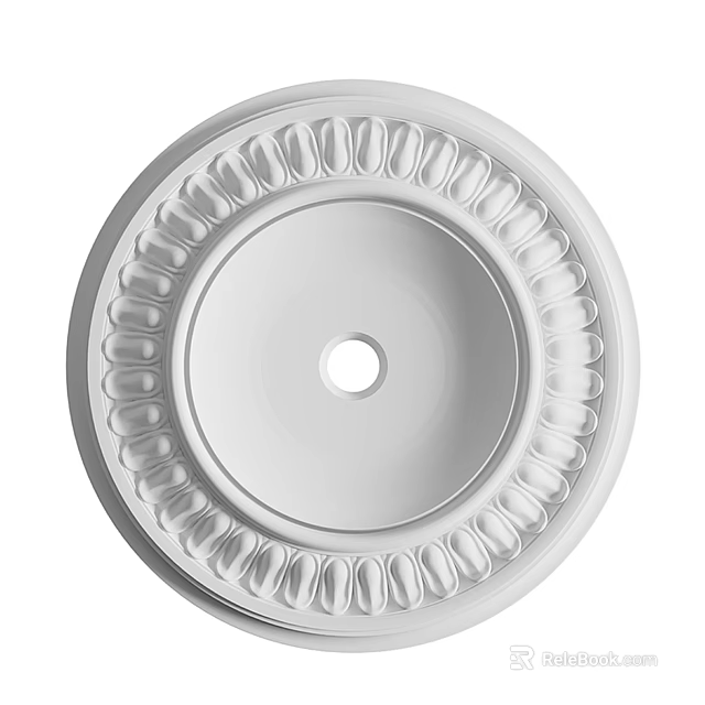 White Decorative Ceiling Rose With Ornate Pattern And Central Mounting Hole 3d model 