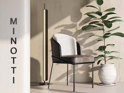Minotti Modern Dining Chair With Floor Lamp Green Plant And Beige Wall Interior 3d model