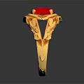 Elegant Gold Ring Featuring Square Red Gemstone And Intricate Ornate Design 3d model