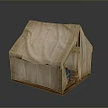 Canvas Play Tent Structure With Wooden Frame And Interior Items