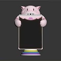 Cartoon Cat Phone Stand With White Body Pink Ears Black Screen And Colorful Base