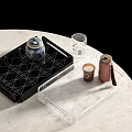 Modern Tea Set with Black and Transparent Trays Geometric Design on Marble Table