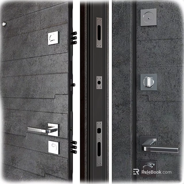 Modern Gray Swing Door With Sleek Metal Handles And Secure Lock System 3d model 
