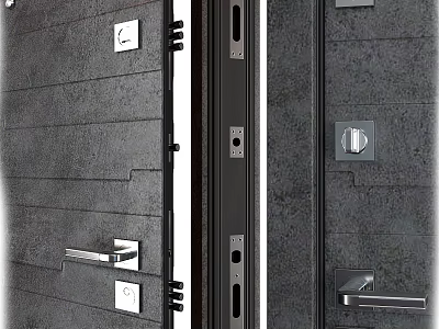 Modern Gray Swing Door With Sleek Metal Handles And Secure Lock System 3d model