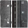 Modern Gray Swing Door With Sleek Metal Handles And Secure Lock System
