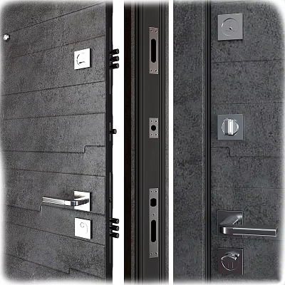 Modern Gray Swing Door With Sleek Metal Handles And Secure Lock System 3d model
