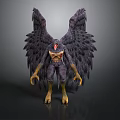 Mythical Winged Beast With Large Dark Feathers Humanoid Body Yellow Claws And Red Face