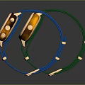 Fashionable Watches With Green And Blue Straps Metallic Dials And Golden Frames Design