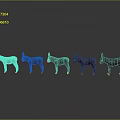 Five Purple Donkey Models Standing in a Line on Dark Surface
