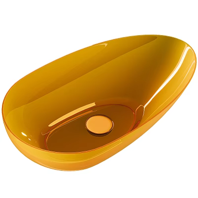 Oval Shaped Yellow Washbasin With Smooth Glossy Surface And Modern Design Central Round Drain 3d model