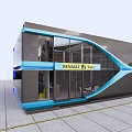 RENAULT Retail Shopping Mall Store With Modern Glass Facade And Stylish Blue Decor Elements