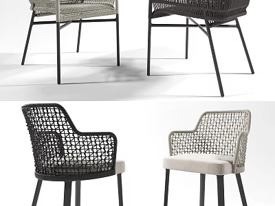 Modern Outdoor Rattan Chair With Comfortable Beige Seat And Black Metal Legs Design 3d model