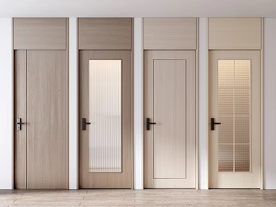 Modern Wooden Swing Doors With Glass Panels And Interior Design Features 3d model