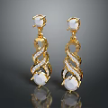 Luxury Golden Earrings Crafted With White Gemstone And Diamond Spiral Design