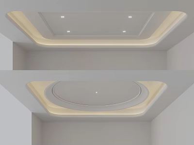 Modern Ceiling Design With Square Circular Shape And Recessed LED Lights 3d model